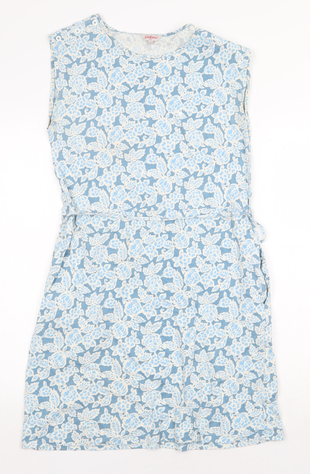 Cath Kidston Womens Blue Floral 100% Cotton Shift Size S Round Neck Tie