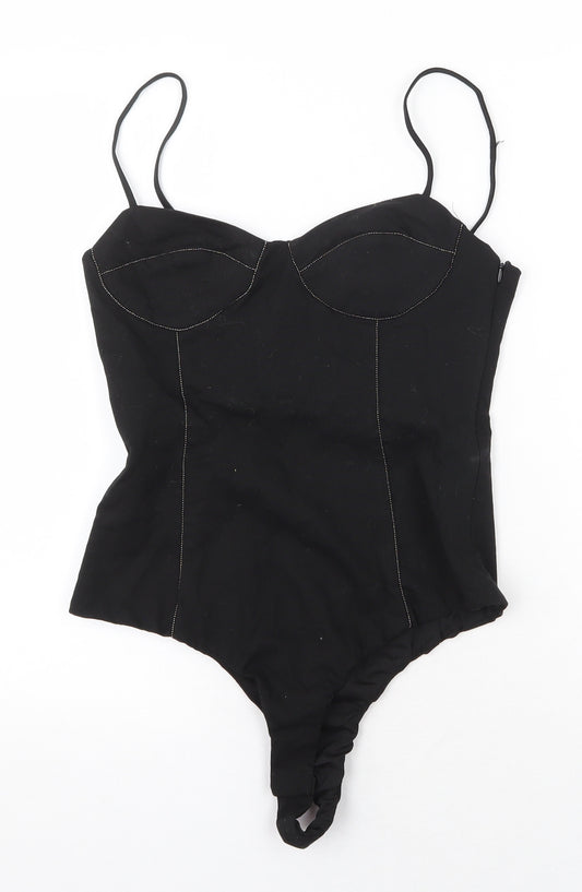 Zara Womens Black Cotton Bodysuit One-Piece Size M Zip