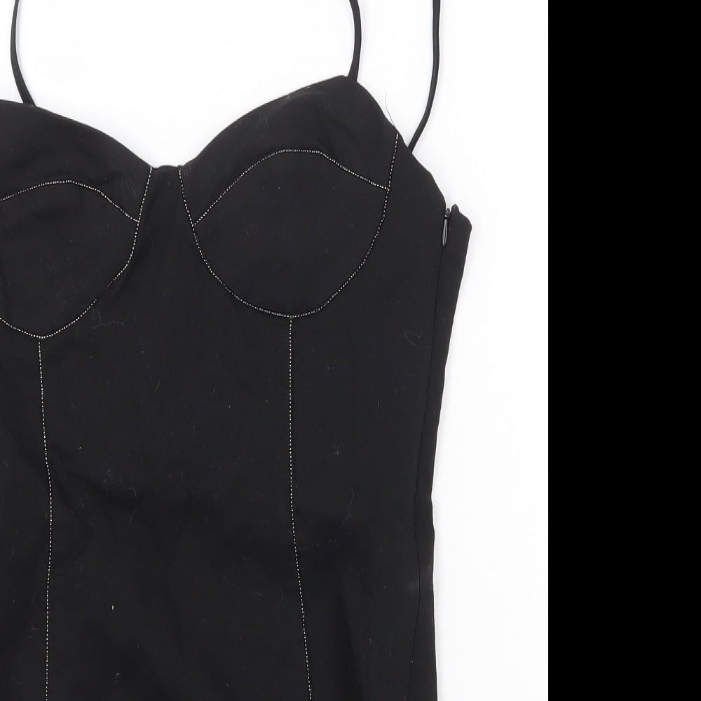 Zara Womens Black Cotton Bodysuit One-Piece Size M Zip