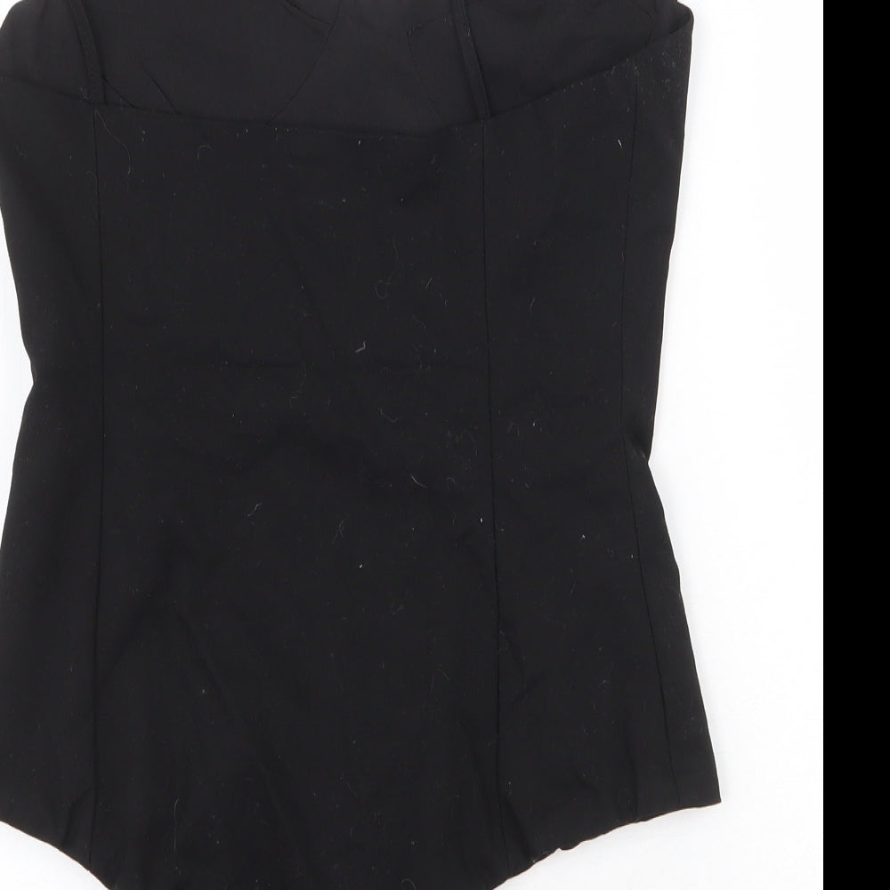 Zara Womens Black Cotton Bodysuit One-Piece Size M Zip