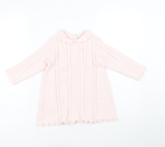Sarah Louise Girls Pink Round Neck Acrylic Tunic Jumper Size 2 Years Button