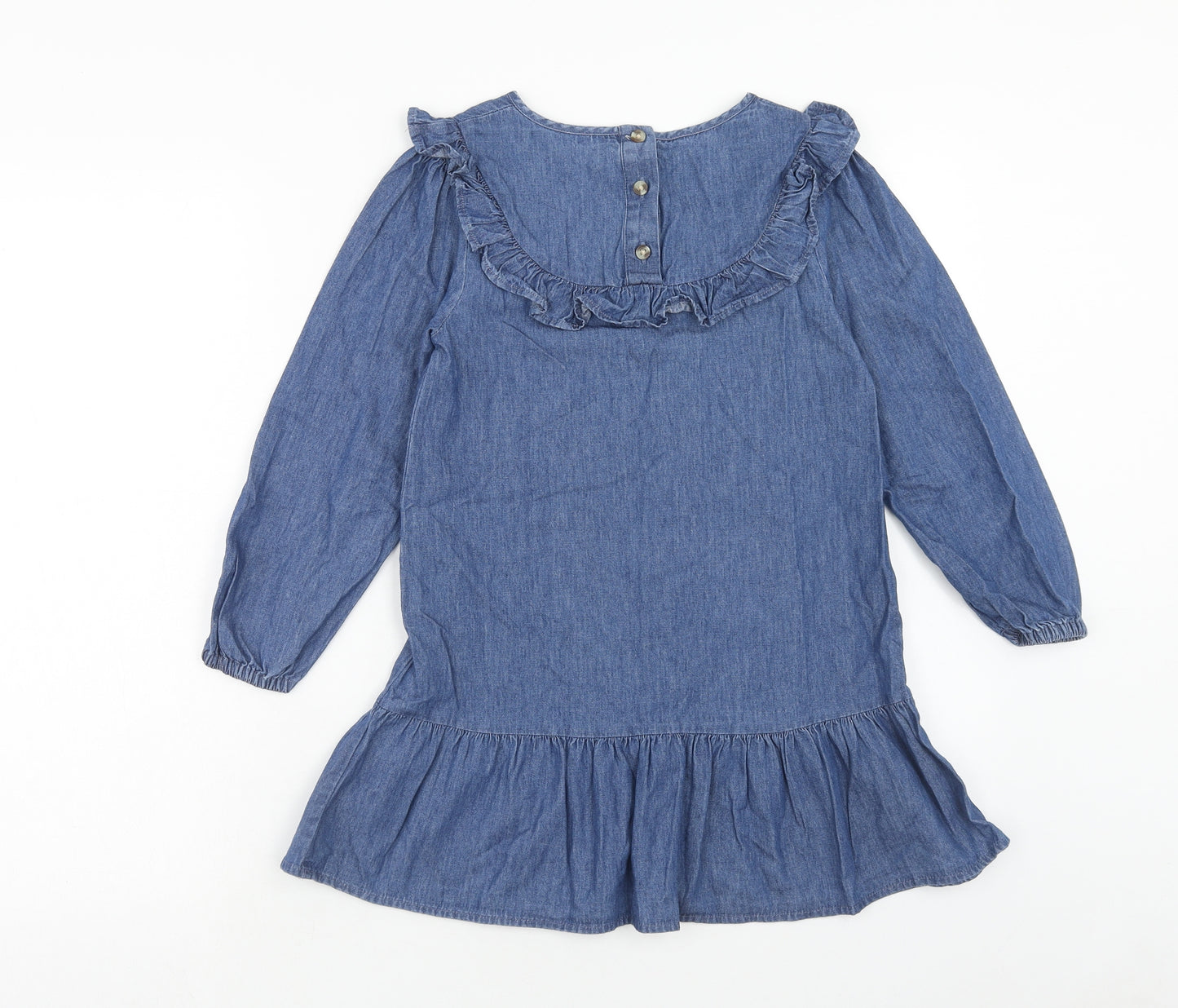 F&F Girls Blue Cotton A-Line Size 8-9 Years Round Neck Button
