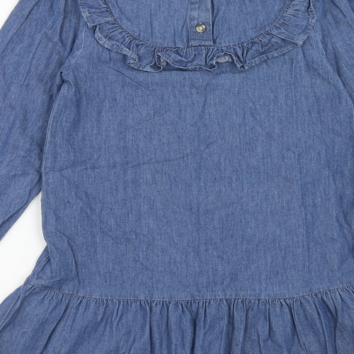F&F Girls Blue Cotton A-Line Size 8-9 Years Round Neck Button