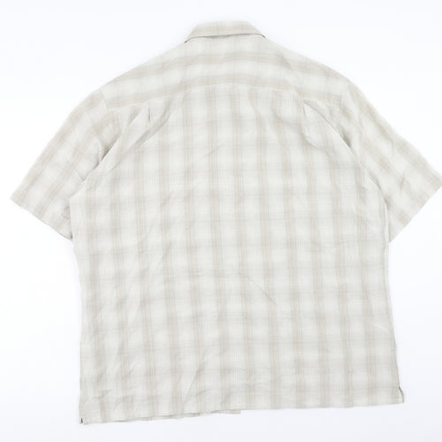 Greenwoods Mens Ivory Plaid Polyester Button-Up Size XL Collared Button