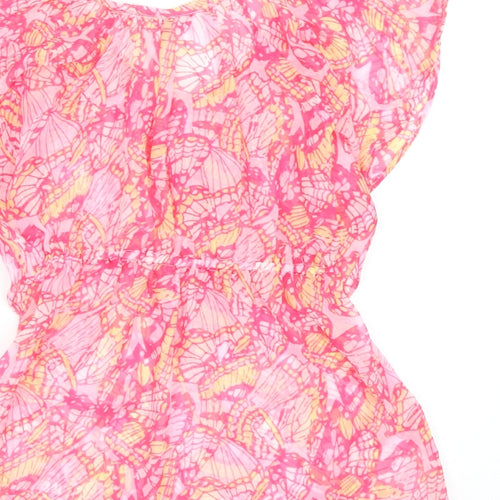 Girl2Girl Girls Pink Geometric Polyester Skater Dress Size 4-5 Years Round Neck Drawstring - Beach Cover Up