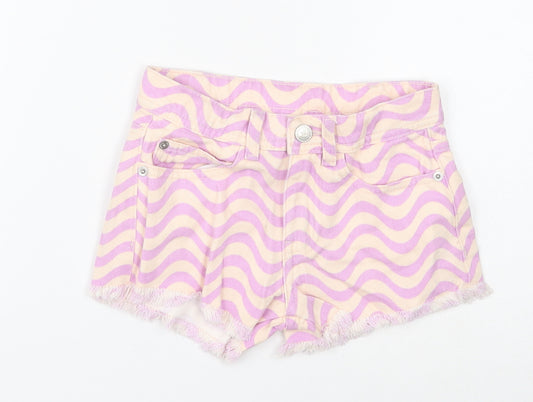 Marks and Spencer Girls Beige Geometric Cotton Hot Pants Shorts Size 6-7 Years Regular Zip
