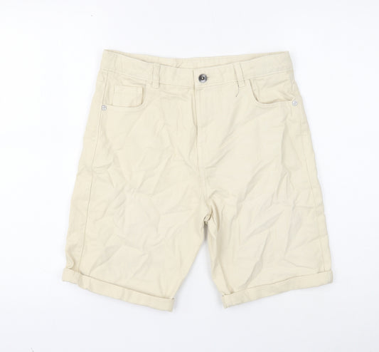 Marks and Spencer Girls Beige Cotton Bermuda Shorts Size 13-14 Years Regular Zip