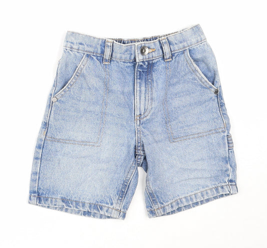 Marks and Spencer Boys Blue Cotton Bermuda Shorts Size 5-6 Years Regular Zip