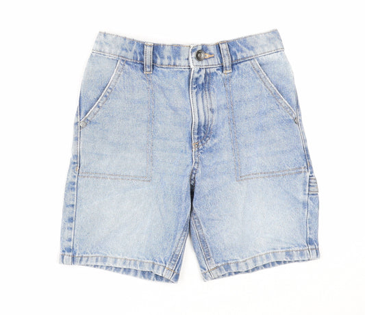 Marks and Spencer Boys Blue Cotton Bermuda Shorts Size 6-7 Years Regular Zip