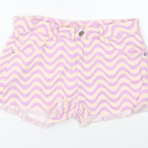 Marks and Spencer Girls Beige Geometric Cotton Hot Pants Shorts Size 13-14 Years Regular Zip