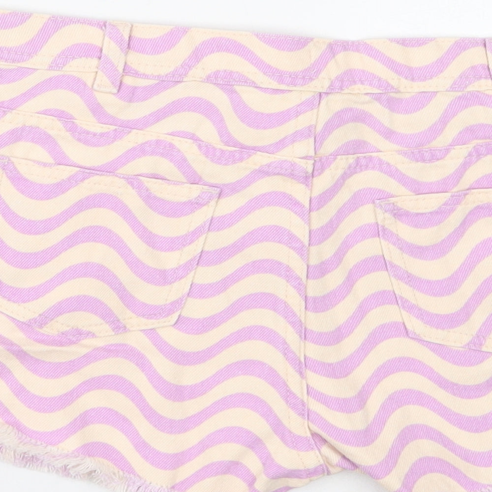 Marks and Spencer Girls Beige Geometric Cotton Hot Pants Shorts Size 12-13 Years Regular Zip
