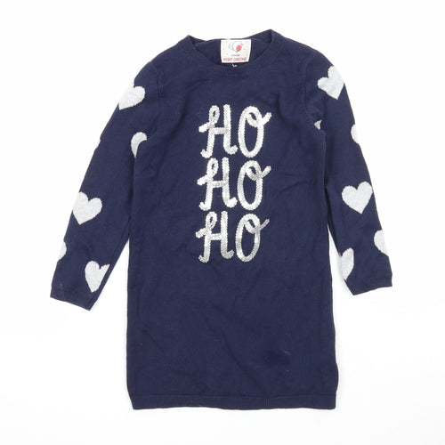 NEXT Girls Blue Round Neck Cotton Pullover Jumper Size 3-4 Years Pullover - Christmas