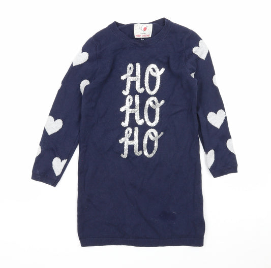 NEXT Girls Blue Round Neck Cotton Pullover Jumper Size 3-4 Years Pullover - Christmas