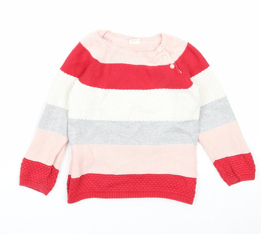 H&M Girls Multicoloured Round Neck Striped Cotton Pullover Jumper Size 2 Years Pullover