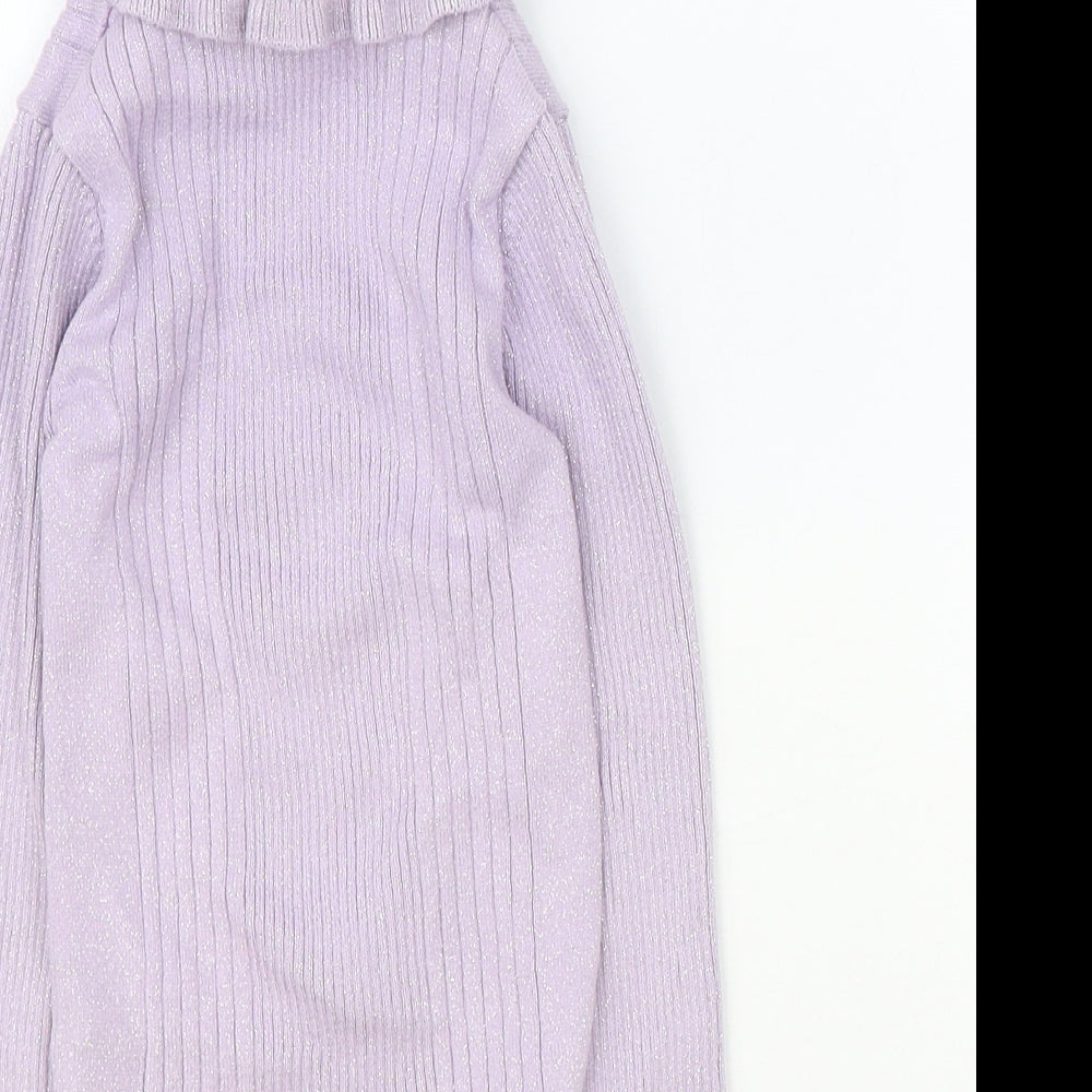 F&F Girls Purple Roll Neck Cotton Pullover Jumper Size 5-6 Years Pullover