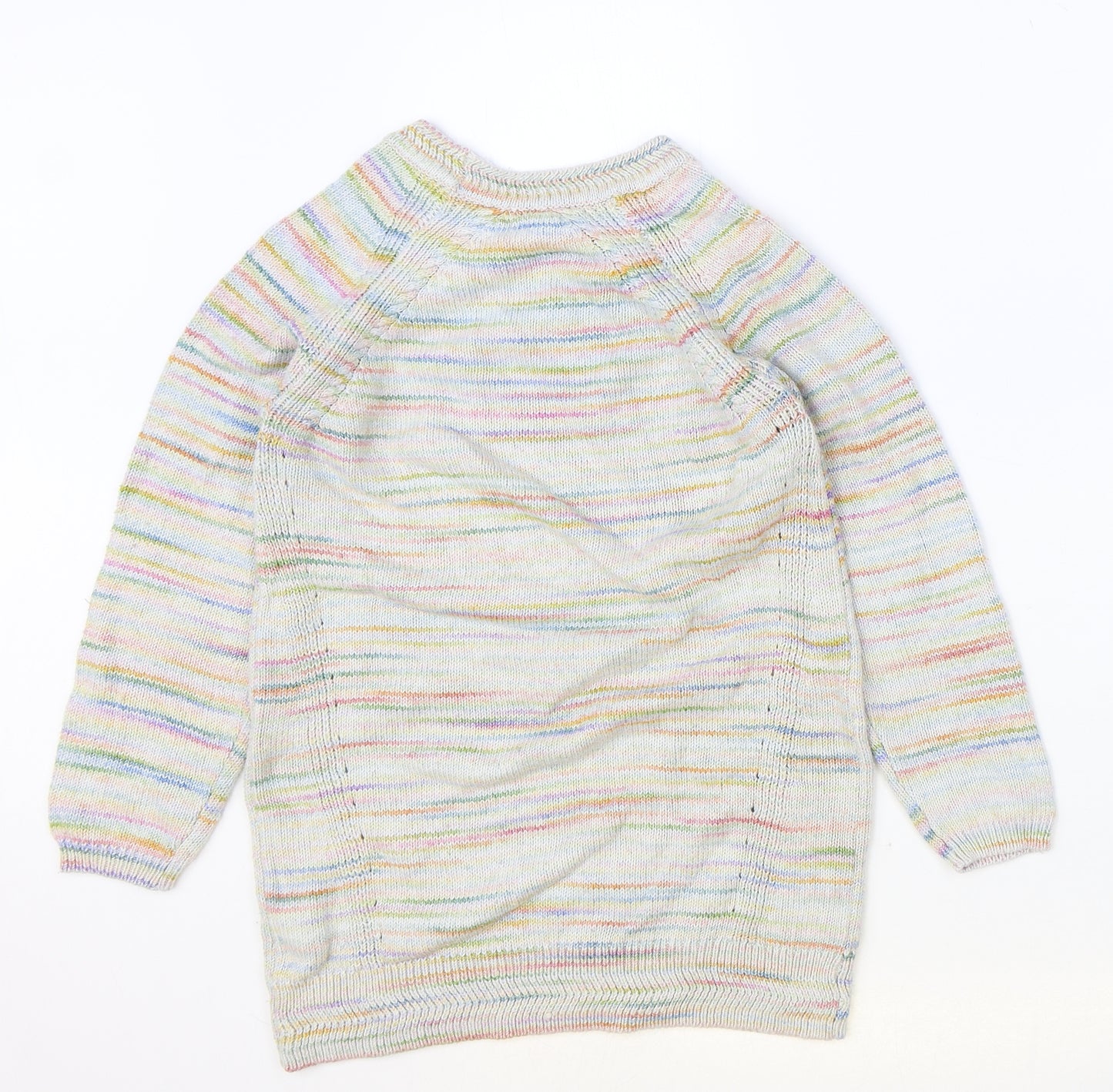 NEXT Girls Multicoloured Round Neck Striped Acrylic Pullover Jumper Size 10 Years Pullover