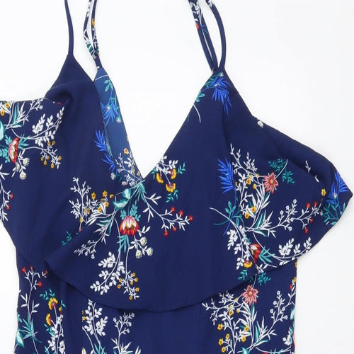 FOREVER 21 Womens Blue Floral Polyester Playsuit One-Piece Size S Zip