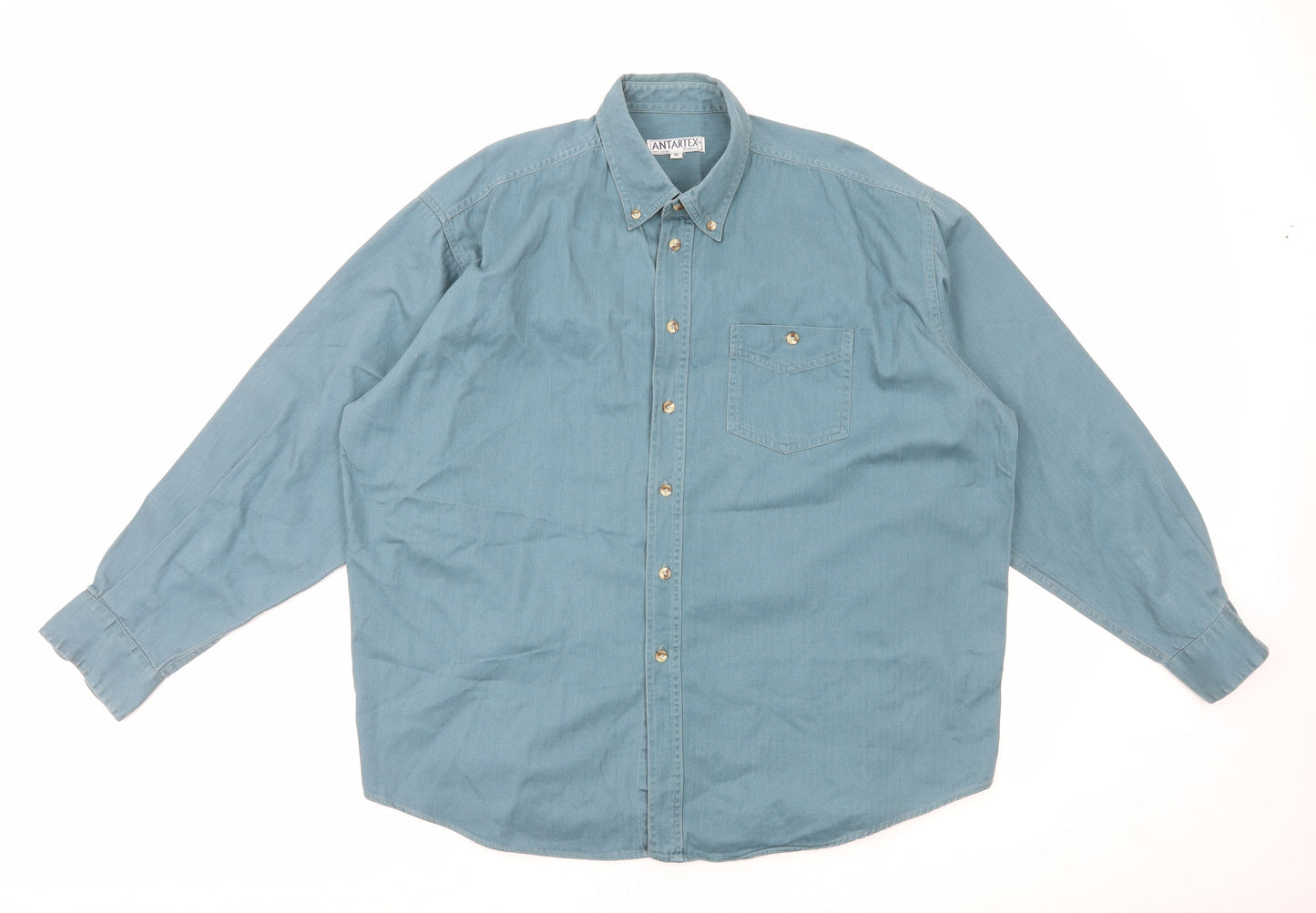 Antarex Mens Blue Cotton Button-Up Size XL Collared Button