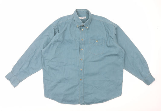 Antarex Mens Blue Cotton Button-Up Size XL Collared Button