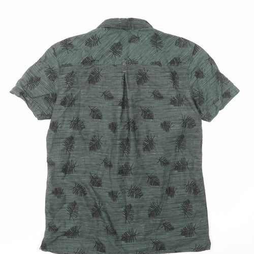 Peacocks Mens Green Geometric Cotton Button-Up Size L Collared Button - Leaf Print