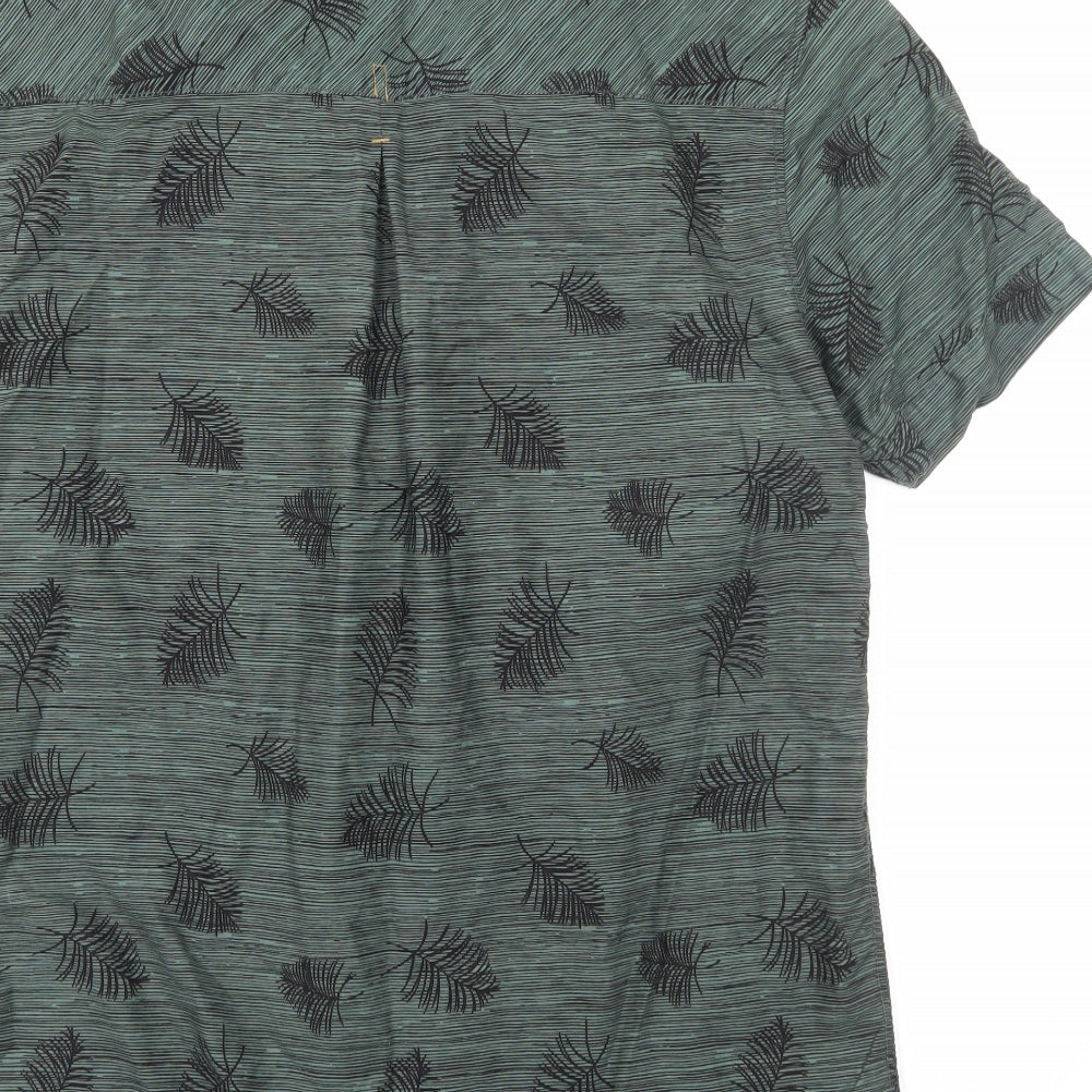Peacocks Mens Green Geometric Cotton Button-Up Size L Collared Button - Leaf Print
