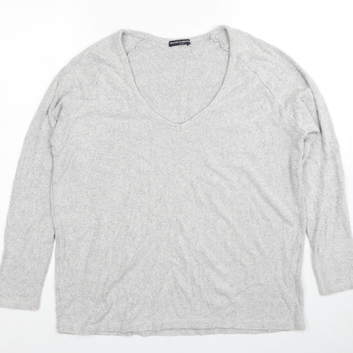 Brandy Melville Womens Grey V-Neck Cotton Pullover Jumper One Size