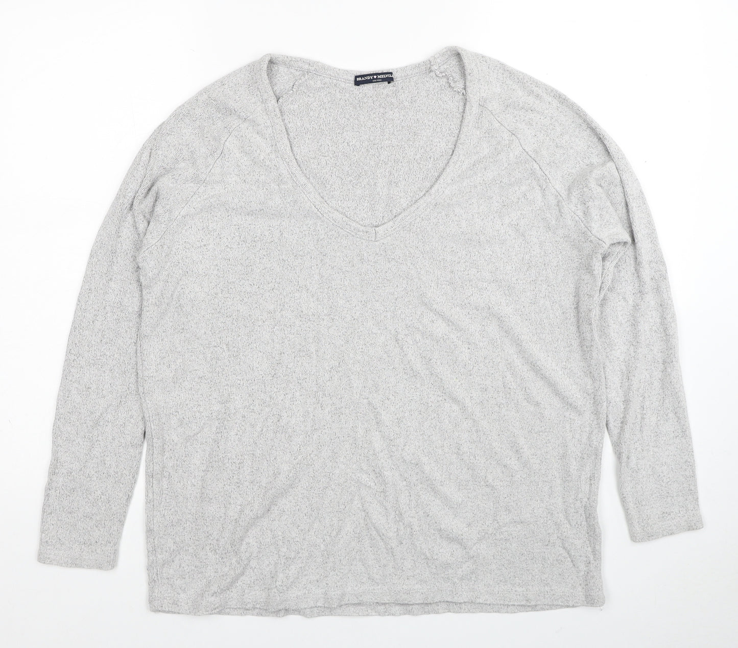 Brandy Melville Womens Grey V-Neck Cotton Pullover Jumper One Size