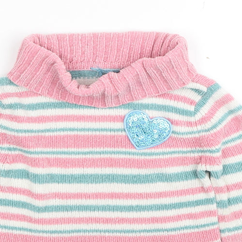 Ladybird Girls Pink Roll Neck Striped Acrylic Pullover Jumper Size 4-5 Years Pullover