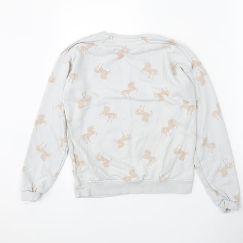 Primark Girls Grey Round Neck Geometric Cotton Pullover Jumper Size 12-13 Years Pullover - Unicorn print