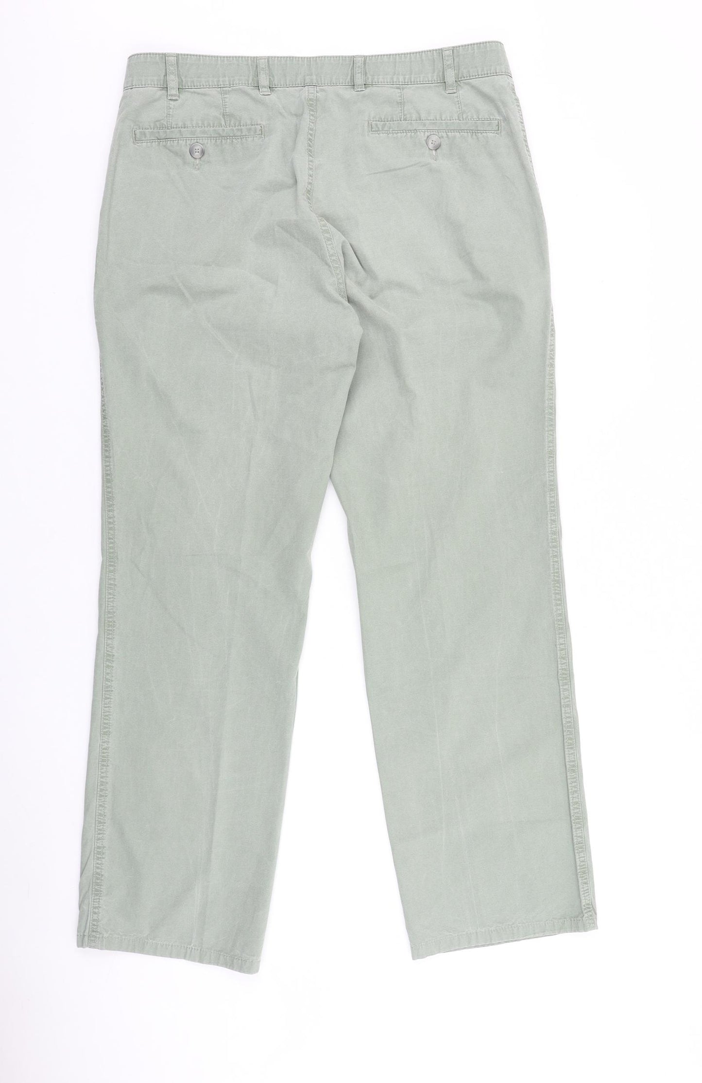 Brook Taverner Mens Green Cotton Chino Trousers Size 36 in L31 in Regular Zip