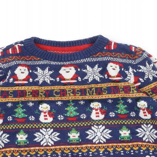 TU Boys Blue Round Neck Fair Isle 100% Cotton Pullover Jumper Size 3-4 Years Pullover - Christmas