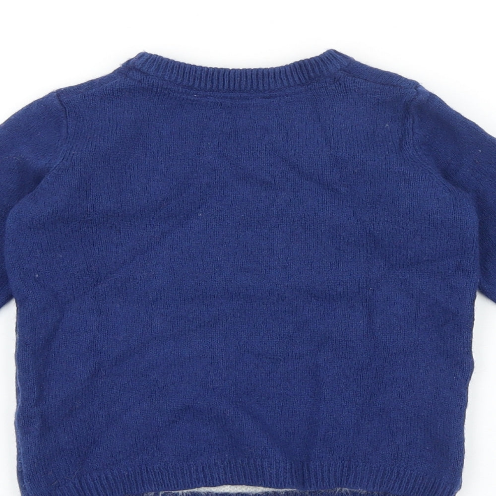 John Lewis Boys Blue Round Neck 100% Cotton Pullover Jumper Size 4 Years Pullover - Christmas