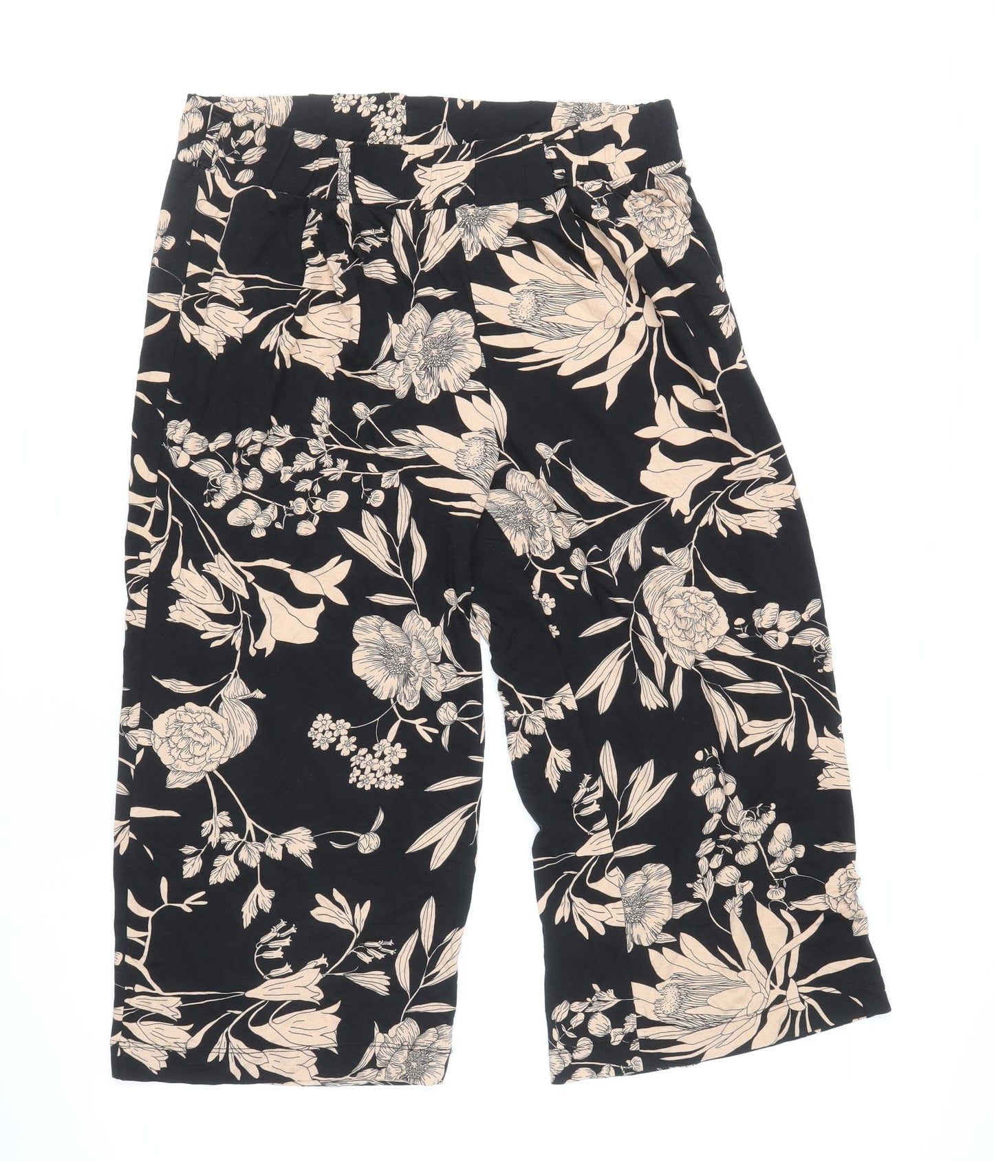 LASCANA Womens Black Floral Viscose Pedal Pusher Trousers Size 14 Regular
