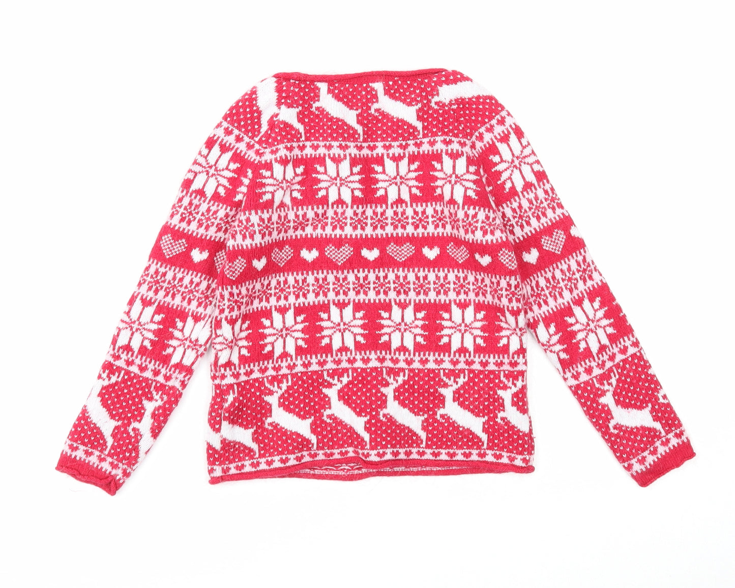 H&M Girls Red Round Neck Fair Isle Cotton Pullover Jumper Size 3-4 Years Pullover - Christmas Jumper