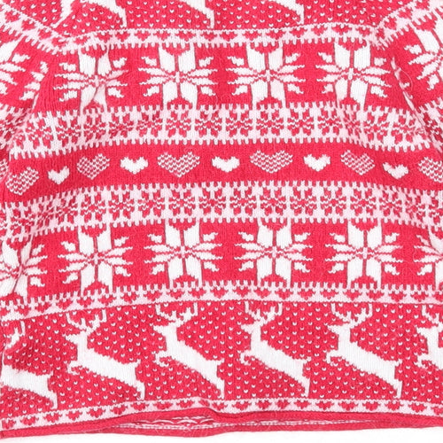 H&M Girls Red Round Neck Fair Isle Cotton Pullover Jumper Size 3-4 Years Pullover - Christmas Jumper