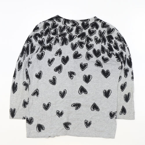 Antoni & Alison Womens Grey Round Neck Geometric 100% Cotton Cardigan Jumper Size L - Heart Print