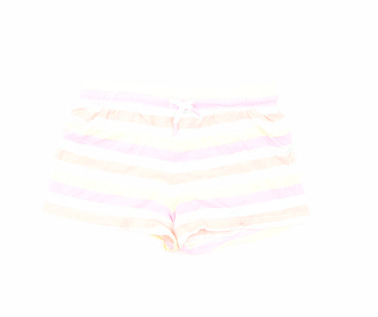 F&F Girls Multicoloured Striped Cotton Sweat Shorts Size 8-9 Years Regular Drawstring