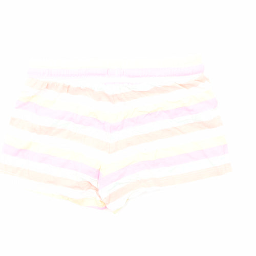 F&F Girls Multicoloured Striped Cotton Sweat Shorts Size 8-9 Years Regular Drawstring