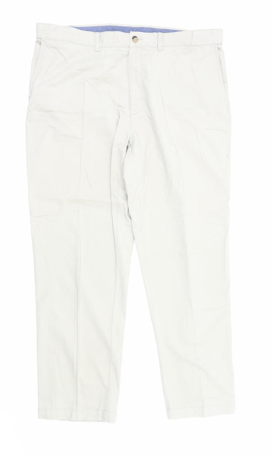 James Pringle Mens Beige Cotton Trousers Size 2XL L31 in Regular Zip