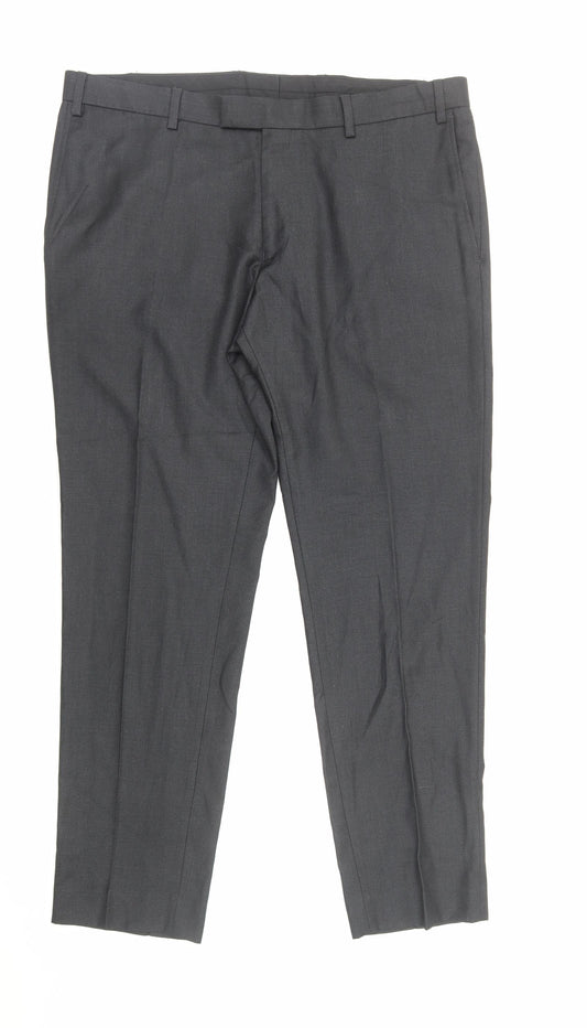 Preworn Mens Grey Polyester Dress Pants Trousers Size XL Regular Zip
