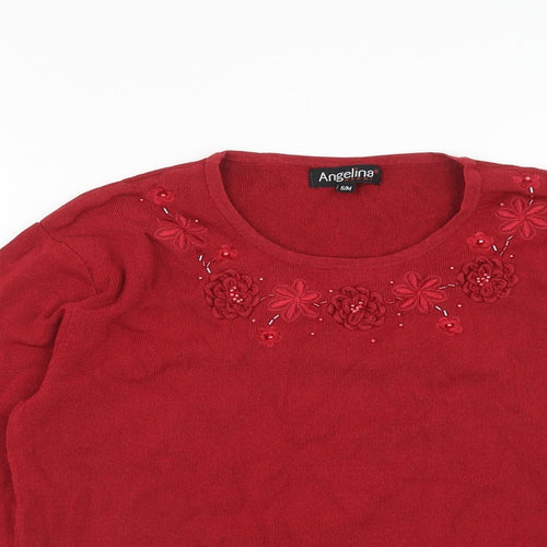 Angelina Womens Red Round Neck Acrylic Pullover Jumper Size S