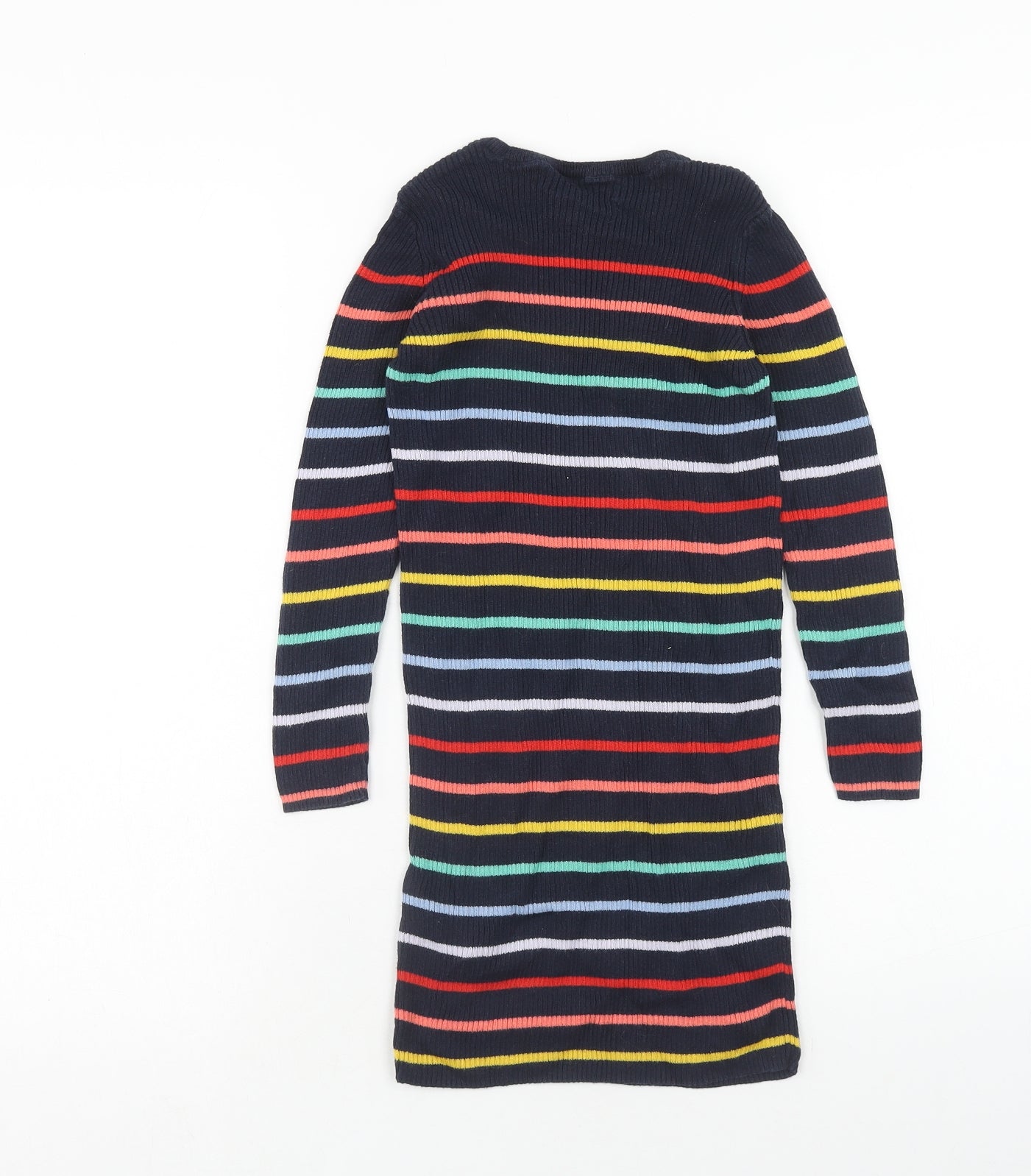 Marks and Spencer Girls Multicoloured Striped Cotton Shift Size 7-8 Years Round Neck Pullover