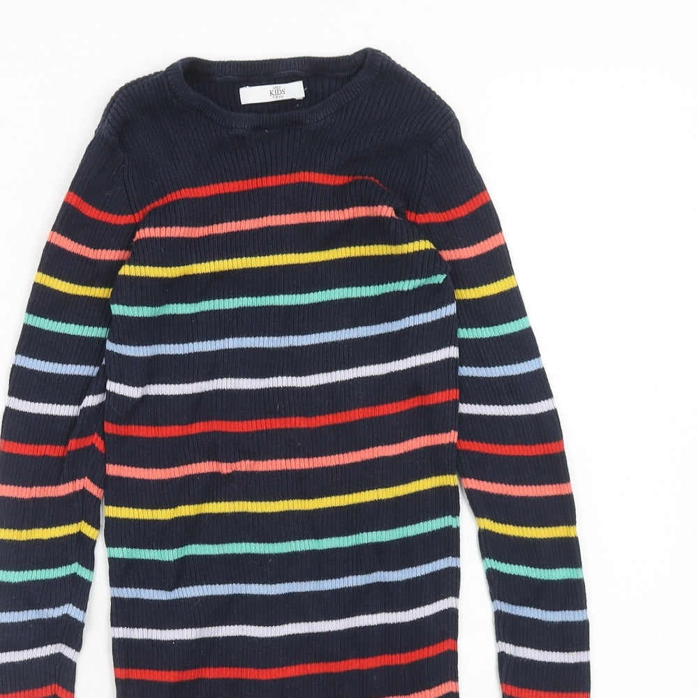 Marks and Spencer Girls Multicoloured Striped Cotton Shift Size 7-8 Years Round Neck Pullover