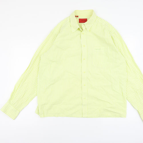 Pierre Cardin Mens Yellow Cotton Button-Up Size L V-Neck Button
