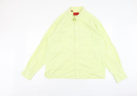 Pierre Cardin Mens Yellow Cotton Button-Up Size L V-Neck Button