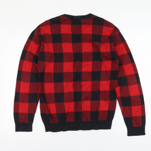 H&M Boys Red Round Neck Plaid Cotton Pullover Jumper Size 14 Years Pullover