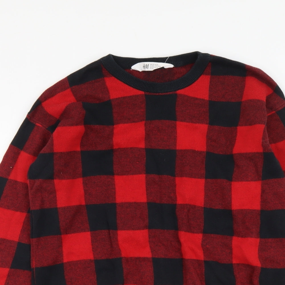 H&M Boys Red Round Neck Plaid Cotton Pullover Jumper Size 14 Years Pullover