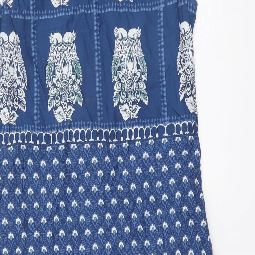 Biba Womens Blue Geometric Cotton Sheath Size XS Round Neck Pullover