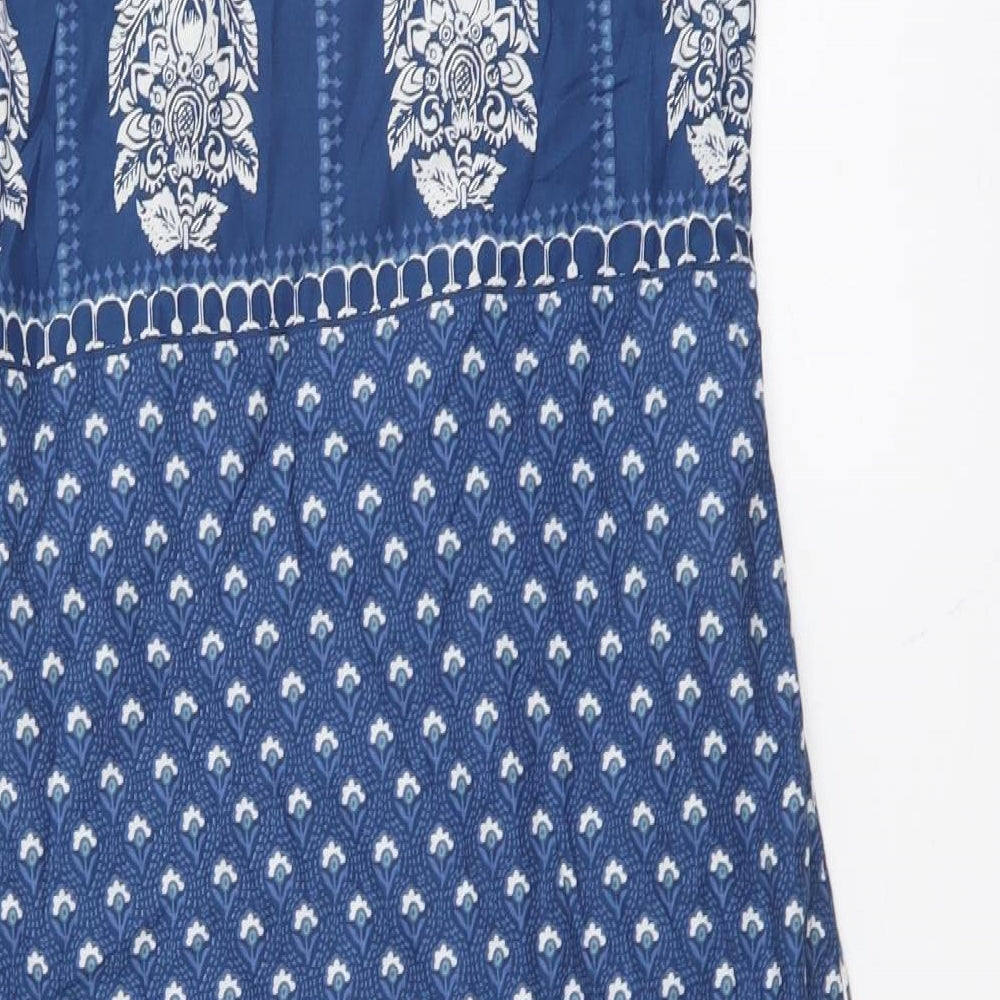 Biba Womens Blue Geometric Cotton Sheath Size XS Round Neck Pullover