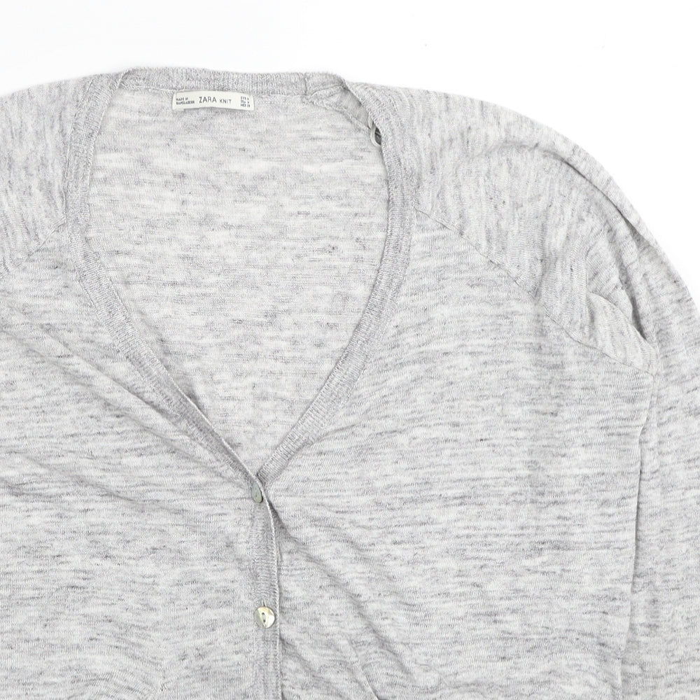 Zara Knit Womens Grey V-Neck Polyester Cardigan Jumper Size M